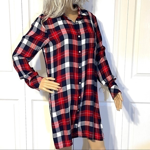 Tommy Hilfiger Dresses & Skirts - Tommy Hilfiger Plaid Checkered Long Sleeve Viscose Women’s Shirt Dress Small